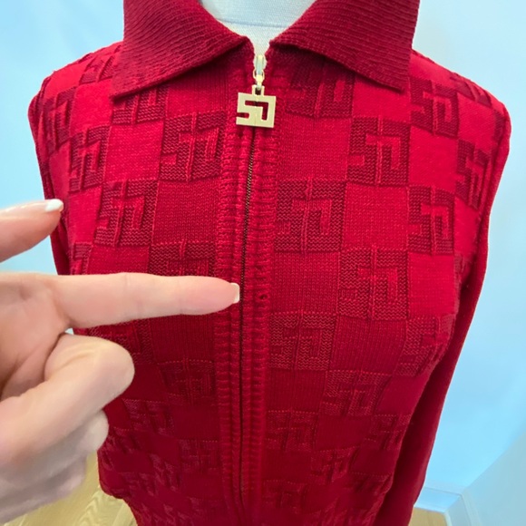St John Sport Womens Red Cardigan with SJ Pattern in Knit / Size M / Vintage - Picture 16 of 16